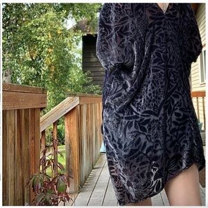 Sun Shadow Gray Velvet Open Front Bohemian Floral Kimono Duster